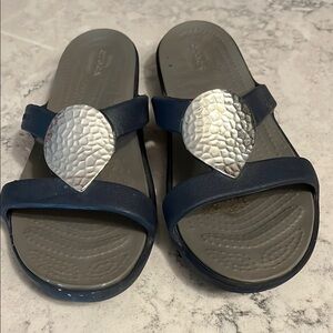 Stylish Blue Sandals with Silver Accents